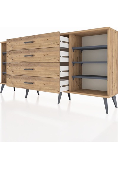 Arges Konsol 6 Raflı 4 Çekmeceli 176x30x83 Çam-antrasit/çam Antrasit/çam Arges Konsol 6 Raflı 4 Çekmeceli 176x30x83 Çam-antrasit/çam Antrasit/çam