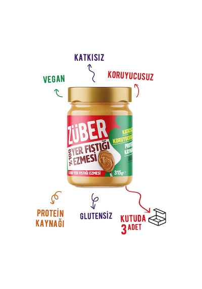 Züber %100 Fıstık Ezmesi 3 x 315 G