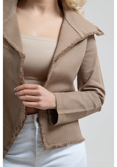 Bold & Young Kadın Camel Tek Cepli Metal Fermuarlı Pis Dikişli Ceket