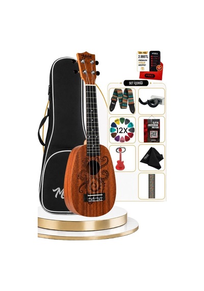 Midex Pa-24mt Kaliteli Ananas Gövde Dövme Desenli Concert Ukulele Seti Pineapple Body