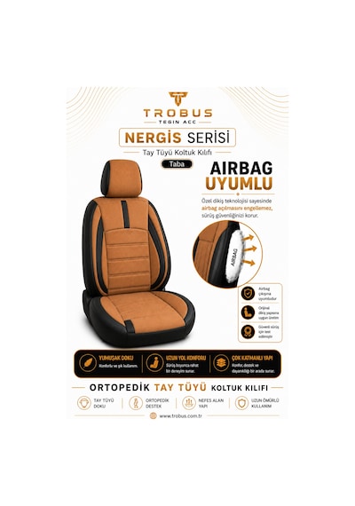 Hyundai Elantra 2011 Sonrası Uyumlu Nergis Serisi Taba Siyah Ortopedik Tay Tüyü Koltuk Kılıfı