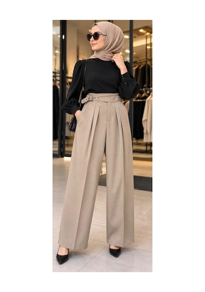 Ghisa Yüksek Kemerli/tokalı Bol Paça Pantolon Bej - 943372997 Bej