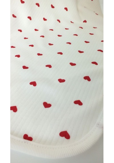 Kırmızı Kalpli %100 Pamuklu 80x90 Cm Tek Kat Bebek Battaniye Ekru