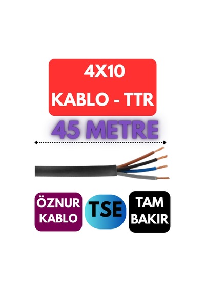 Öznur 4x10 Ttr Kablo Metre Seçenekli Siyah - 45 Metre