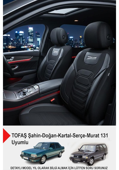 Titanyum Serisi Lüks Keten Oto Koltuk Kılıfı Tofaş Kartal-şahin-doğan-serçe-tempra İle Uyumlu Siyah