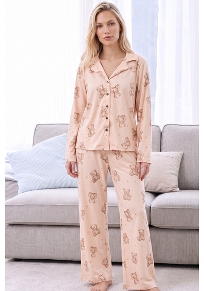 Siyah İnci Desenli Termal Kumaşlı Ultra Soft Yumuşak Düğmeli Örme Pijama Takımı 26226813 Krem Siyah İnci Desenli Termal Kumaşlı Ultra Soft Yumuşak Düğmeli Örme Pijama Takımı 26226813 Krem