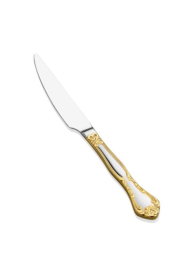 Arsel Dafne Gold 6'lı Yemek Bıçak Seti 304 Kalite 3 Mm Premium Set Gerçek Altın 18/10 Gümüş