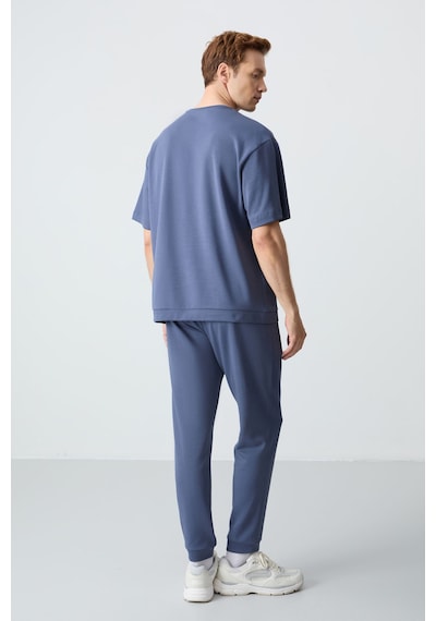 Tommy Life Petrol Pamuklu Kalın Yumuşak Dokulu Oversize Fit Basic Erkek Eşofman Takım - 85261 Petrol
