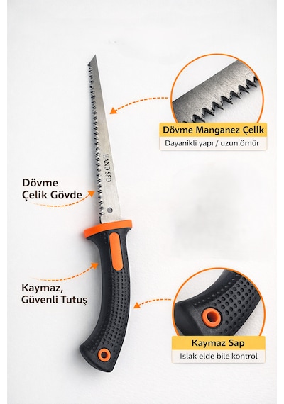 170 Mm Alçıpan Testeresi Manganez Çelik Dövme El Testeresi, Kaymaz Sap