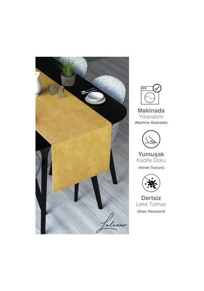 Kadife Efektli Hint Sarısı Rengi Aura Serisi Runner 40 X 140 Hint Sarısı