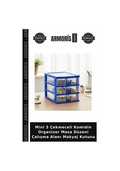 Mini 3 Çekmeceli Komidin Organizer Masa Düzeni Çalışma Alanı Makyaj Şeffaf
