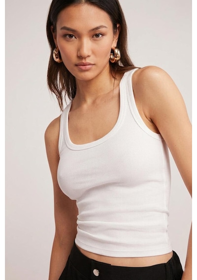 Fit Women Pamuklu Kadın Fitilli Görünümlü Kalın Askılı Basic Atlet 4624-beyaz
