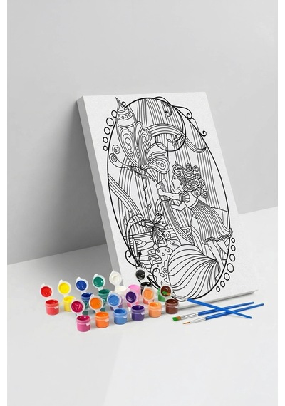Peri Kızı Desenli Mandala Tuval Boyama Seti 40x50 Cm