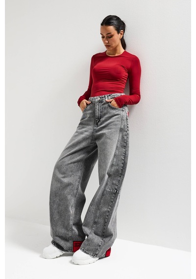 Itsbasic Kadın Gri Renk 4s6-13 Mega Baggy Fit Paça Ve Cep Detaylı Özel Tasarım Denim Jean