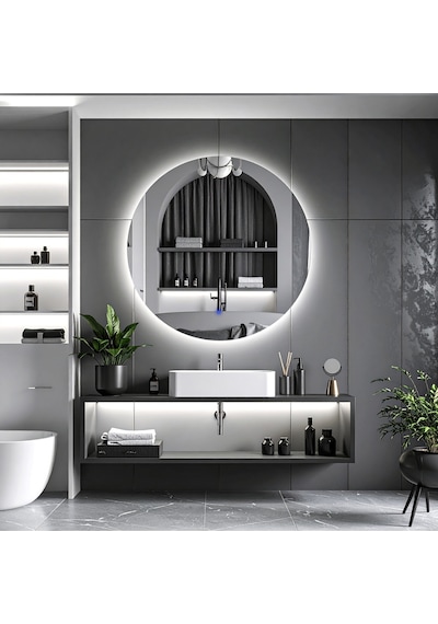 Swirl Beyaz Led'li Lazer Kumlamalı Lavabo & Banyo Aynası Dokunmatik Sensörlü 70 X 70