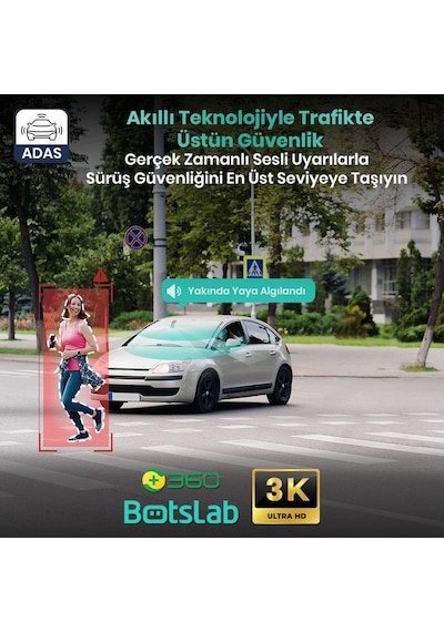 360+ Botslab G300h Pro Adas 3k Ön+Arka Wifi+Gps 150 Geniş Açı Gece Görüşlü Araç İçi Kamera Dash Cam Araç Kamerası+Wdr+lcd Ekran+G-Sensör+Sesli Kontrol