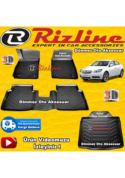 Opel Insignia 3D Paspas+Bagaj Havuz Siyah 2007-2016 Arası Rizline N11.7905