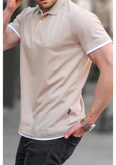Madmext Bej Basic Polo Yaka Tişört 5885-Bej
