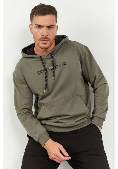 Tommy Life Çağla - Siyah Kapüşonlu Kanguru Cep Lastik Paça Erkek Oversize Eşofman Takımı - 85117 Yeşil - Siyah
