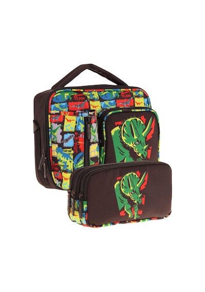 Kaukko Kids Erkek Çocuk Siyah Yeşil Gergedan Üç Bölmeli Thermo Beslenme Çantası Ve Kalemlik Seti L7263+l8263 Siyah - Yeşil
