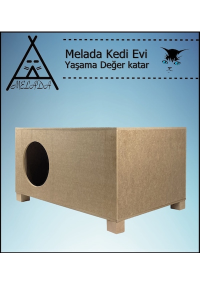 Melada Kedi Evi Dış Ortam Uygun Ahşap Kedi Evi 57x40x28 Cm