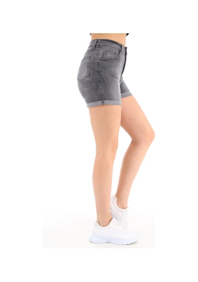 Cedy Denim Kadın Yüksek Bel Duble Paça Kot Şort Klasik Mini Jean Şort C604 GRİ
