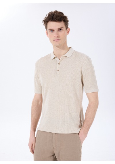 Fabrika Comfort Bej Erkek Polo Yaka Regular Fit Jakarlı Kazak Fc5sm-kzk 2047