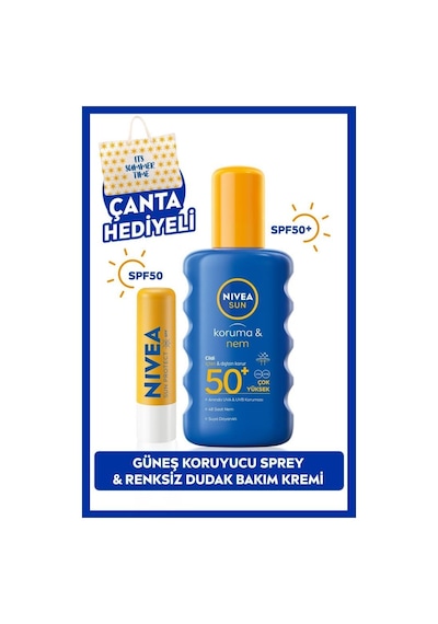 Nivea Sun Koruma & Nem Koruyucu Güneş Kremi SPF50+ 200 ML + Dudak Bakım Kremi 4.8 G