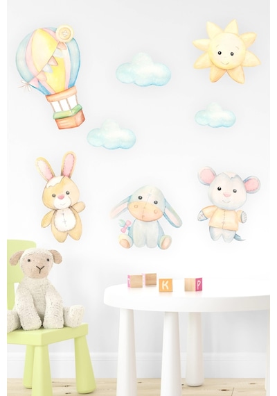 MSticker Sevimli Figürler Uçan Balon, Tavşan, Fil, Bulut Sticker Seti