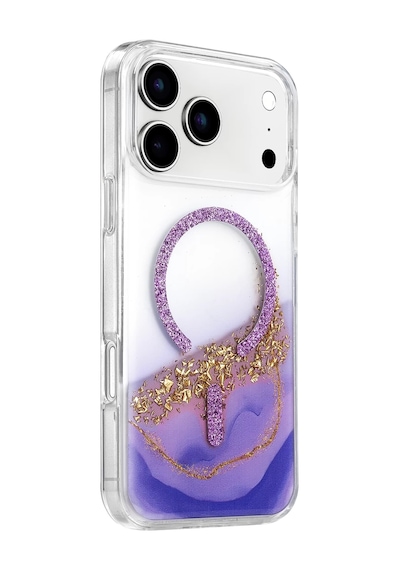 Onegif Apple iPhone Uyumlu  Uyumlu 17 Pro Max Lotus Simli Magsafe Kapak - Mor -