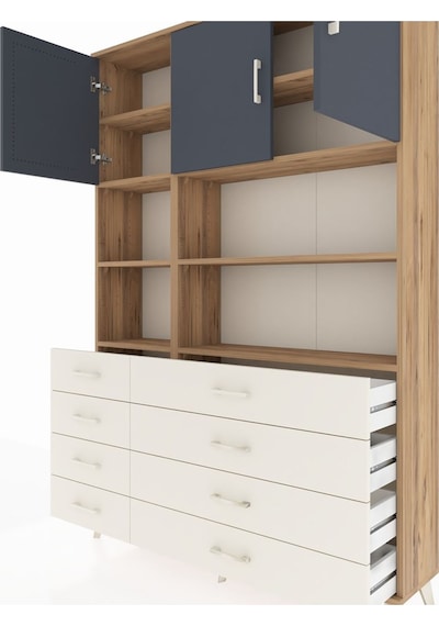 Arges Dolap 8 Raflı 8 Çekmeceli 3 Kapaklı 132x30x195 Çam-antrasit/aytaşı Antrasıt/aytası Arges Dolap 8 Raflı 8 Çekmeceli 3 Kapaklı 132x30x195 Çam-antrasit/aytaşı Antrasıt/aytası