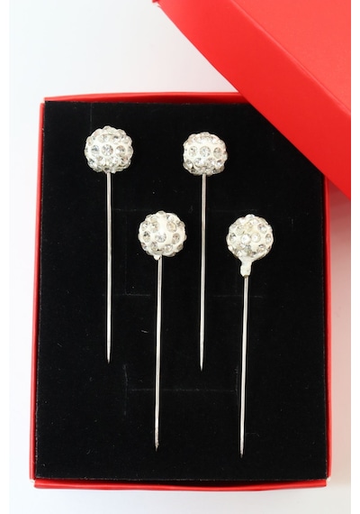 Numetal 4 Lü Beyaz Taşlı Eşarp İğnesi. Şal İğnesi. Türban İğnesi. Başörtü İğnesi. Eşarp Ve Şal İğnesi. Gümüş