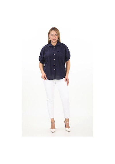 Lady Majestic %100 Cotton Yazlık Organik Büyük Beden Kadın Gömlek Lacivert