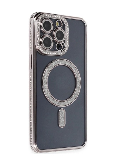 Apple İphone 14 Pro Kılıf Joke Simli Magneticsafe Kılıf - Gri Çok Renkli