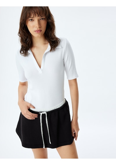 Koton Polo Tişört Fitilli Kısa Kollu Pamuklu Slim Fit Beyaz 4sak50012uk Beyaz
