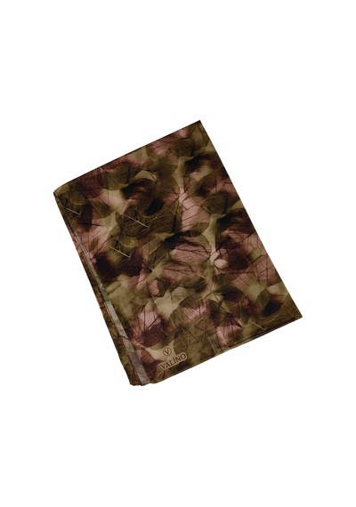 Mim Eşarp Valino Vual Twill Fular 45x110 Cm - Yaprak Desenli, Hafif Ve Nefes Alabilir Şal Kahve - Haki
