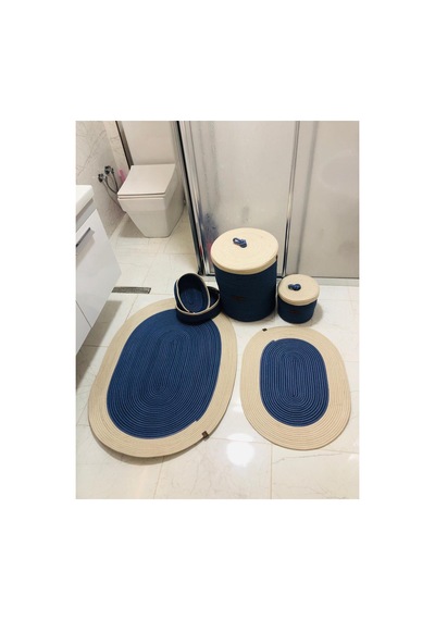 Jüt,hasır,6 Lı,banyo Paspas Takımı,bohem Tarzı Banyo Takımı,iskandinav Paspas/sepet İndigo Krem İndigo Krem