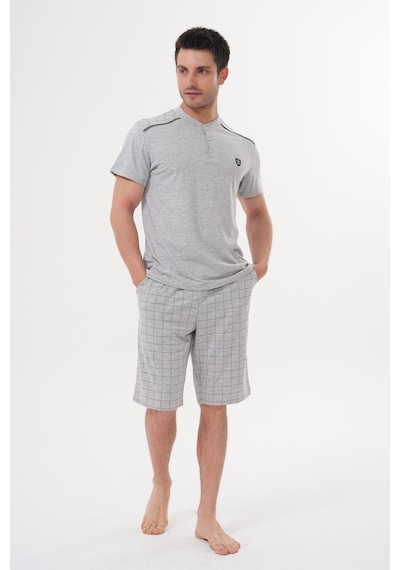 Mecit Pijama Mecit 2980 Gri Büyük Beden 3 Parça Erkek Şortlu Pijama Takımı Gri