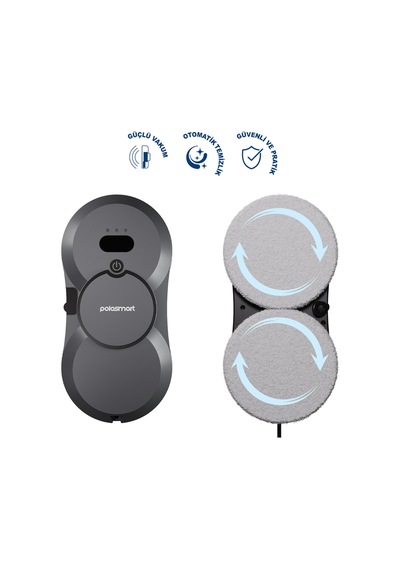 Polosmart PSH22 Cam Temizleme Robotu Ultrasonik Su Spreyli Akıllı Navigasyonlu Uzaktan Kumandalı Gri