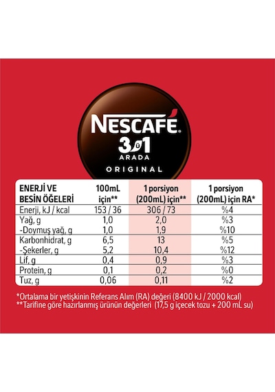 Nescafe 3ü1 Arada Orijinal Kahve 17,5 Gr X 40 Adet Çözünebilir