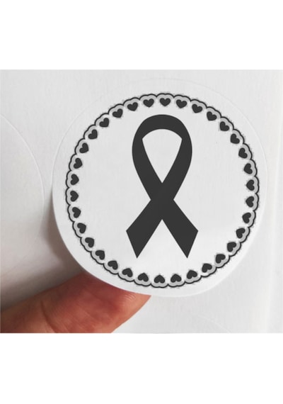 48 Adet 4 Cm Siyah Kalpli Yas Kurdelesi Baskılı Mat Etiket Sticker-1