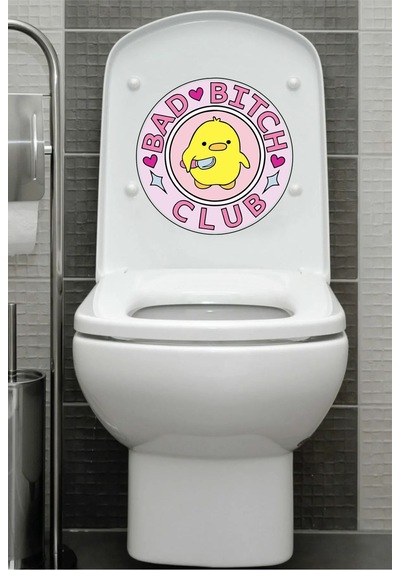 Belalı Civciv Bad Bitch Club Klozet Kapağı Banyo Wc Sticker 23x27 Cm