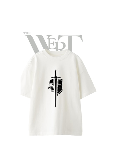 Thewert Kafatasi Mifer Tasarım Baskılı Ünisex Beyaz Oversize T-shirt