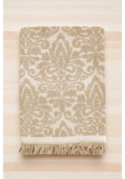 2 Parça Jakarlı Banyo Havlu Takımı %100 Pamuklu 90x150 Cm Arden Bej Çok Renkli