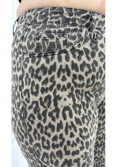 Zanessi Fashıon Büyük Beden Leopar Desenli Denim Kadın Pantolon
