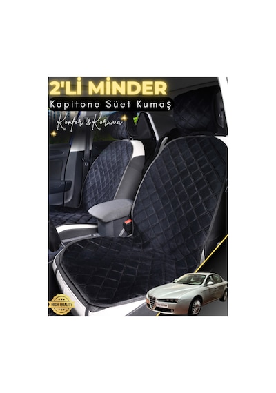 Alfa Romeo 156 Uyumlu 2'li Süet Oto Koltuk Minderi Terletmez Universal Oto Koltuk Kılıfı A2 Siyah