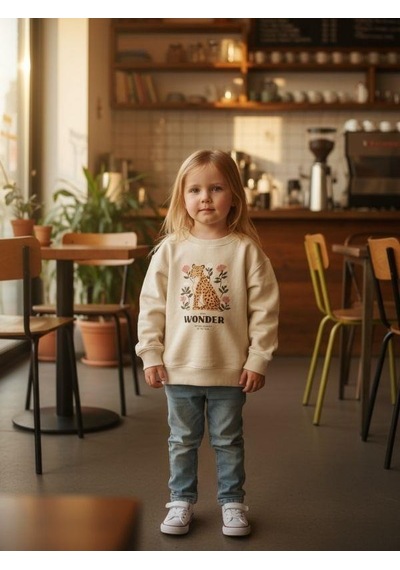 Kız Çocuk Leopar Desenli Sweatshirt-16344 KREM