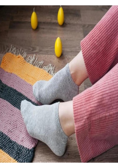 Ozzy Socks 6 Çift Yumuşak Dokulu Kadın Gri Bambu Görünmez Sneaker Spor Ayakkabı Çorabı Gri
