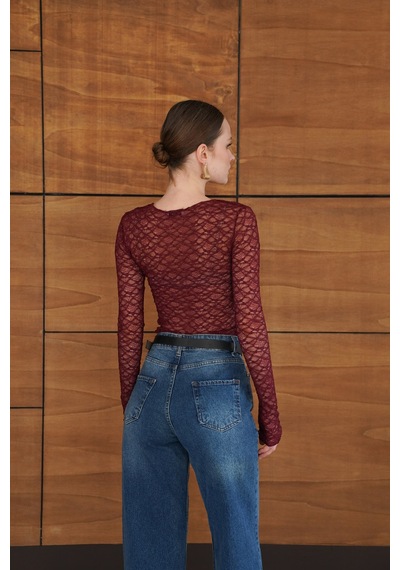 Verymoda Dantel Bluz F2092 Mürdüm