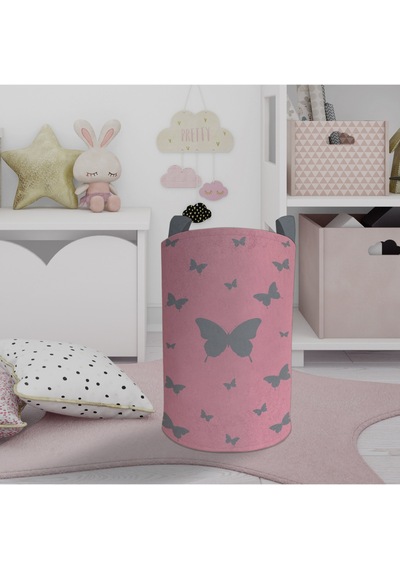 Mekta Home Bebek Ve Çocuk Odası Kelebek Desenli Pembe Oyuncak Sepeti Renkli Çok Renkli